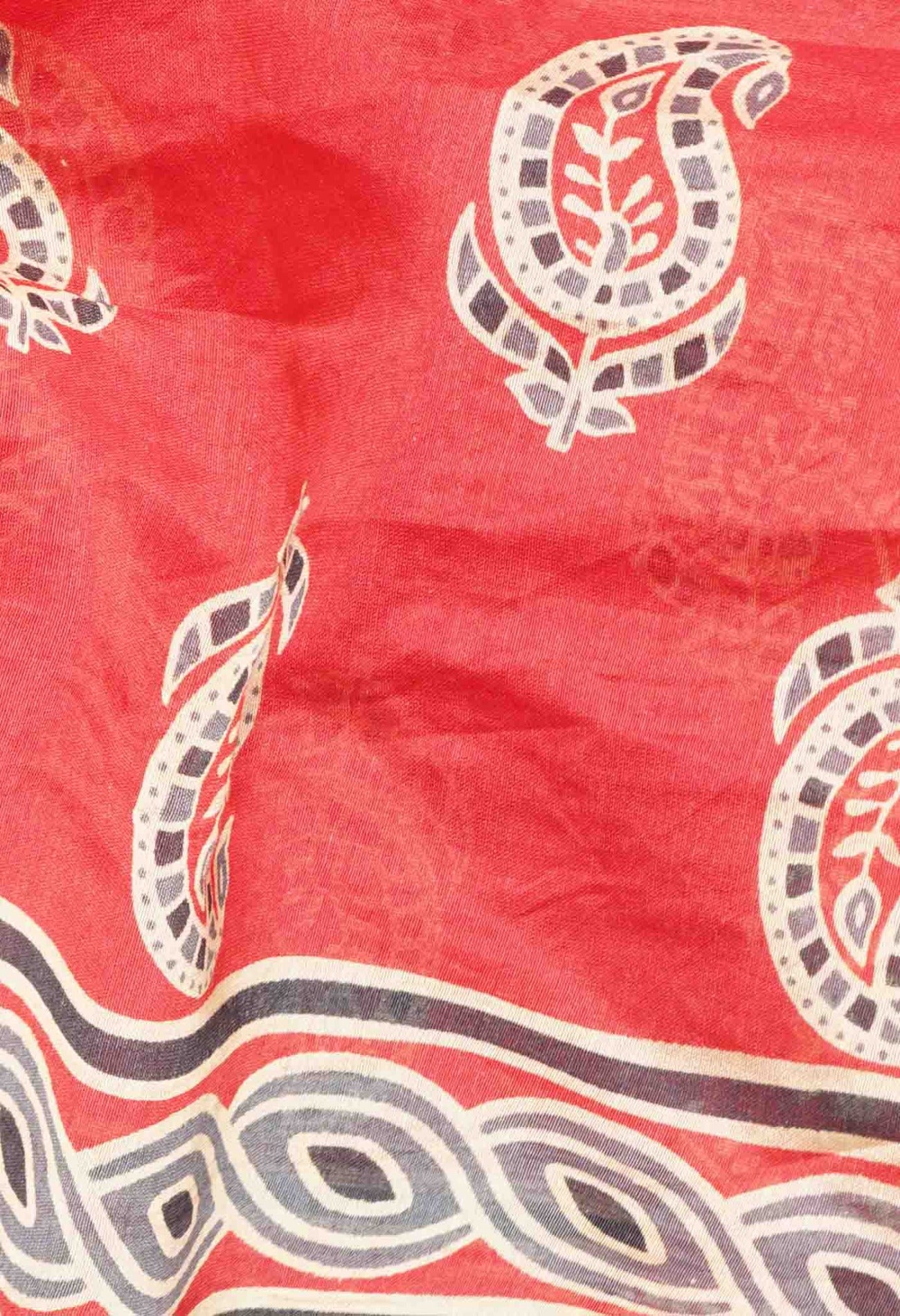 Red Pure Ajrakh Chanderi Sico Saree-UNM58895