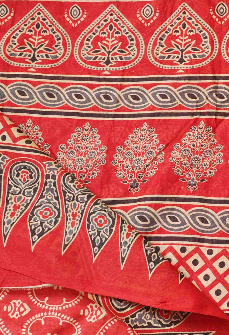Online Shopping for Red Pure Ajrakh Chanderi Sico Saree with Ajrakh from Madhya Pradesh at Unnatisilks.comIndia
