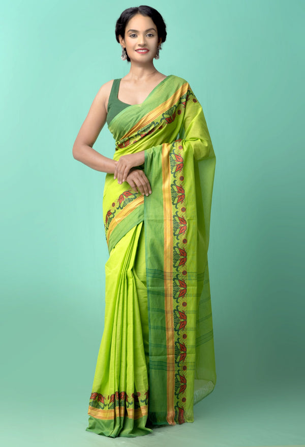 Green Pure Handloom Pavani Chettinad Cotton Saree-UNM58981
