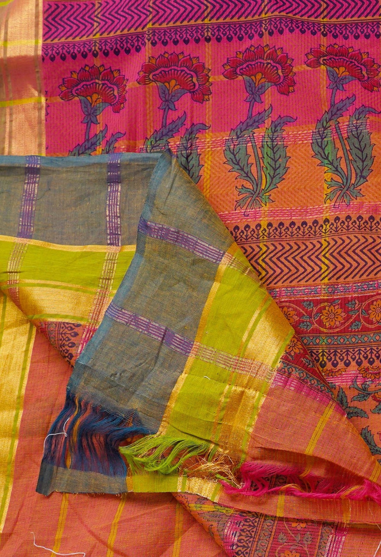 Online Shopping for Pink Pure Hand Block Printed Mangalagiri Cotton Saree with Hand Block Prints from Andhra Pradesh at Unnatisilks.comIndia
