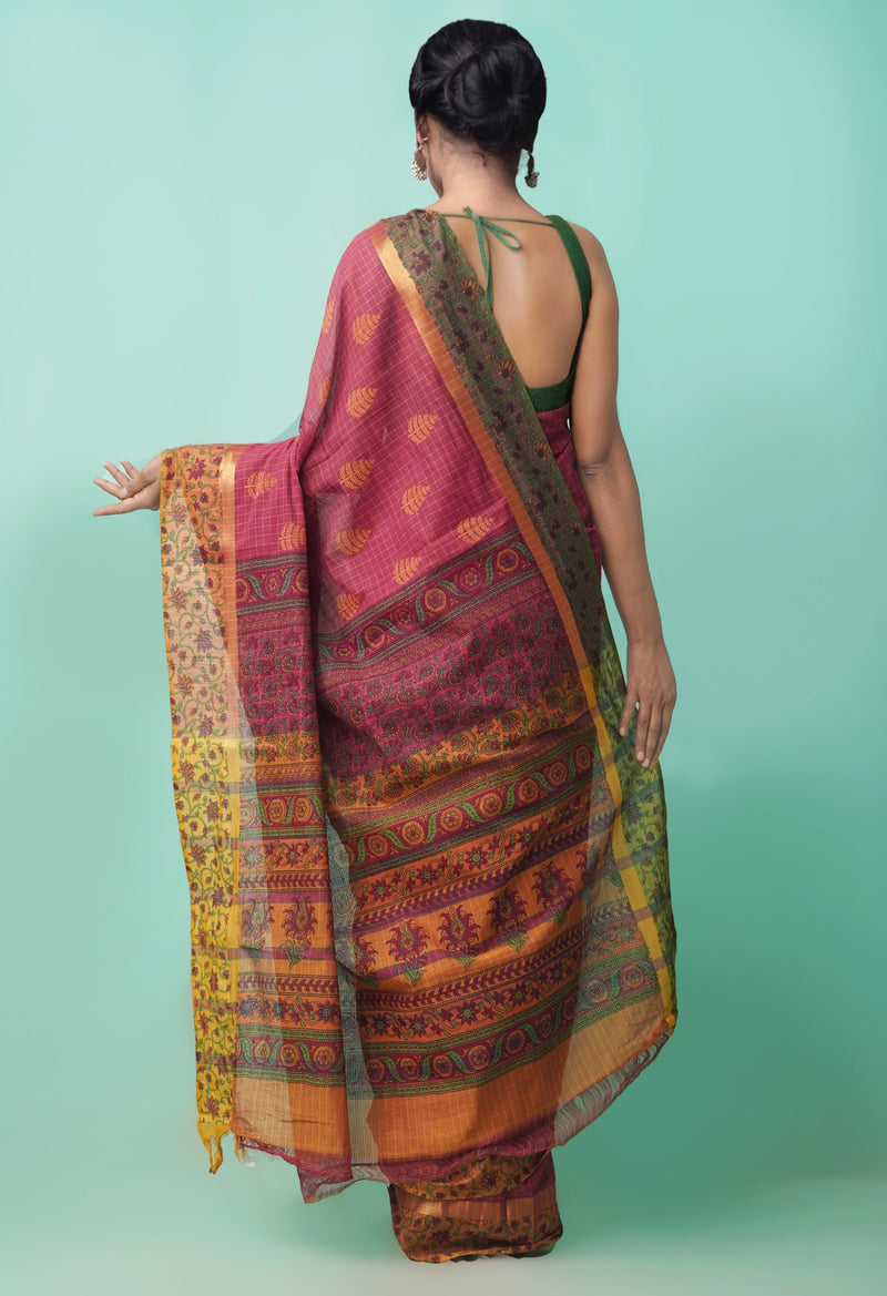 Online Shopping for Red Pure Hand Block Printed Mangalagiri Cotton Saree with Hand Block Prints from Andhra Pradesh at Unnatisilks.comIndia
