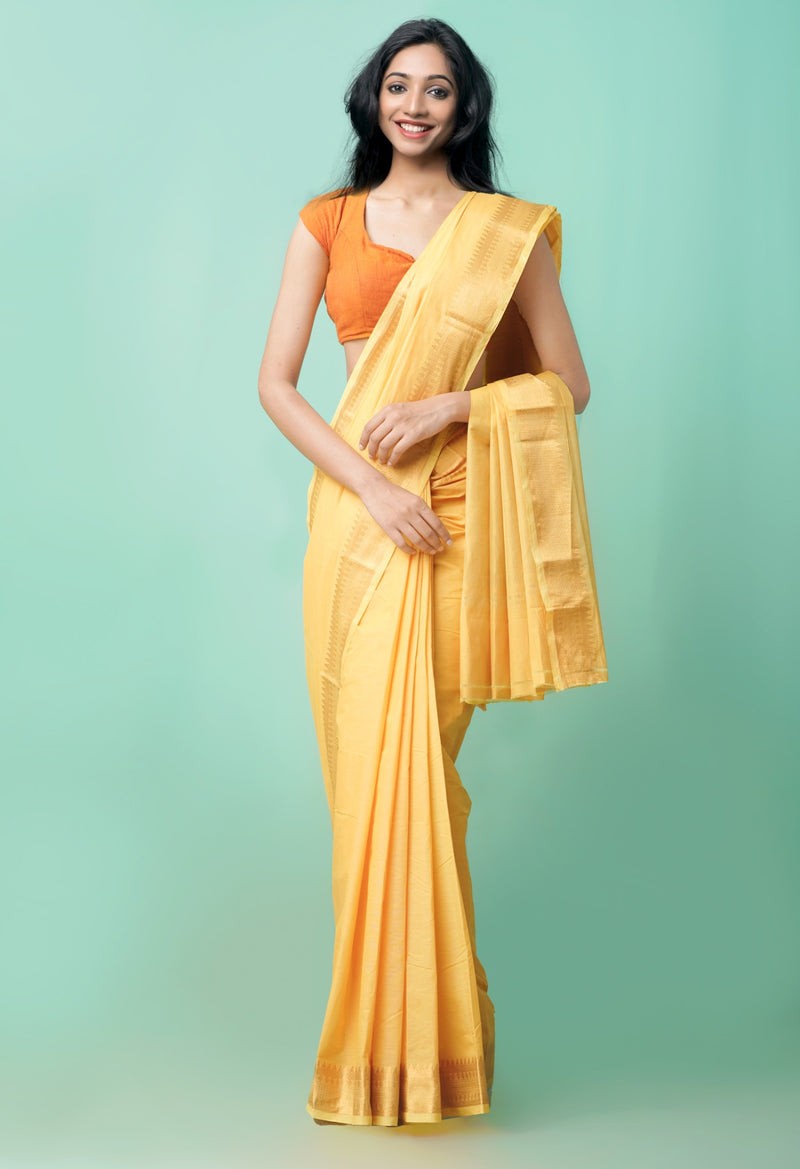 Orange Pure Handloom Mangalagiri Cotton Saree-UNM59090