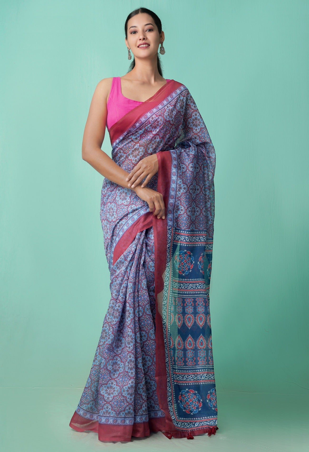 Online Shopping for Brown  Digital Printed Chanderi Sico Saree with Kalamkari from Chattisgarh at Unnatisilks.comIndia
