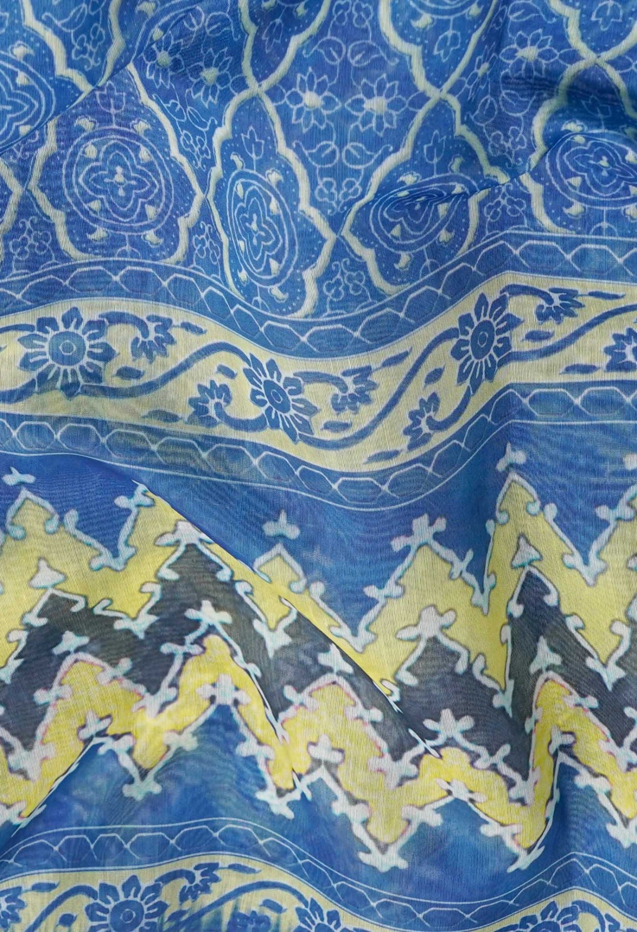 Indigo Blue Digital Printed Chanderi Sico Saree-UNM59278