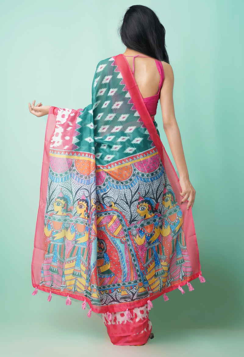 Online Shopping for Green  Digital Printed Chanderi Sico Saree with Weaving from Karnataka at Unnatisilks.comIndia
