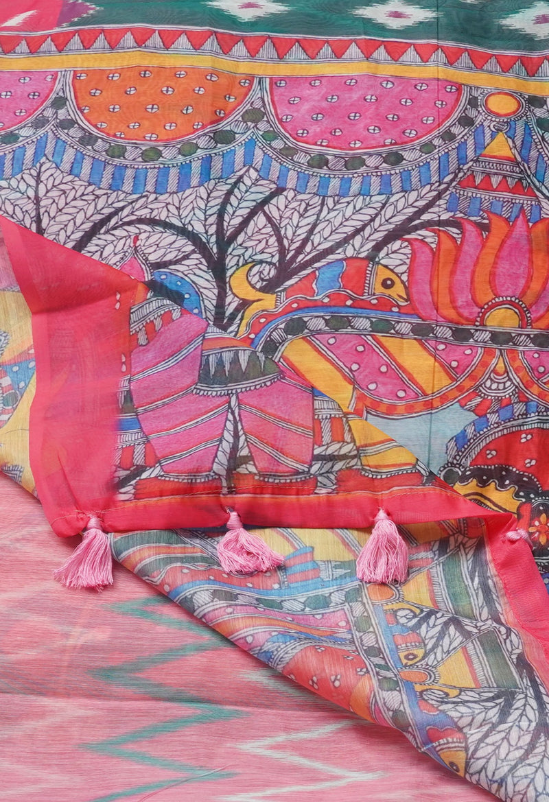 Online Shopping for Green  Digital Printed Chanderi Sico Saree with Weaving from Karnataka at Unnatisilks.comIndia
