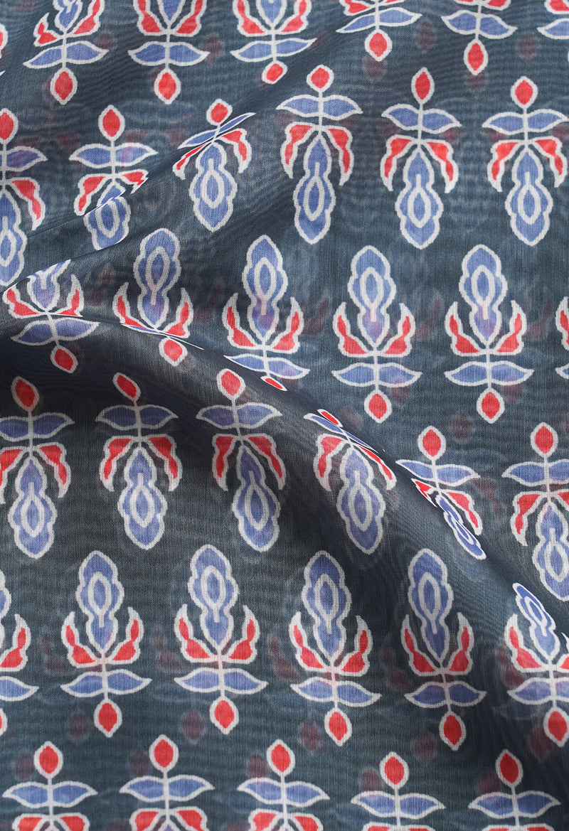 Grey  Digital Printed Chanderi Sico Saree
