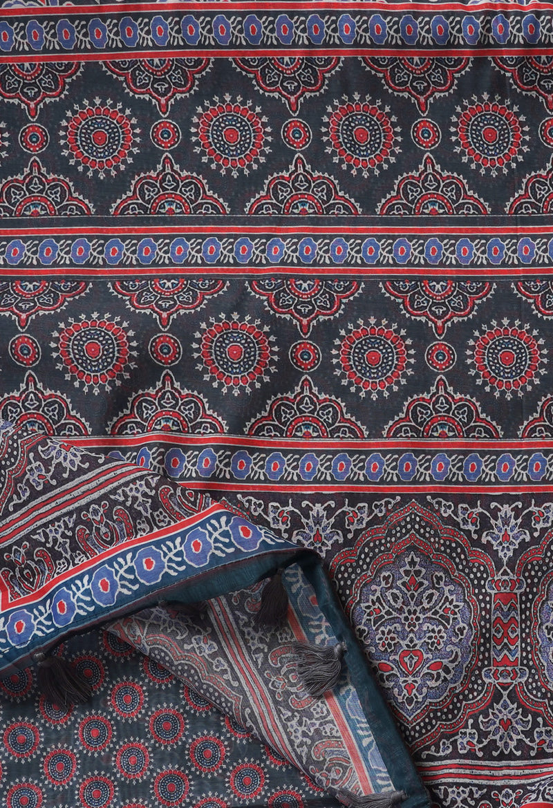 Grey  Digital Printed Chanderi Sico Saree