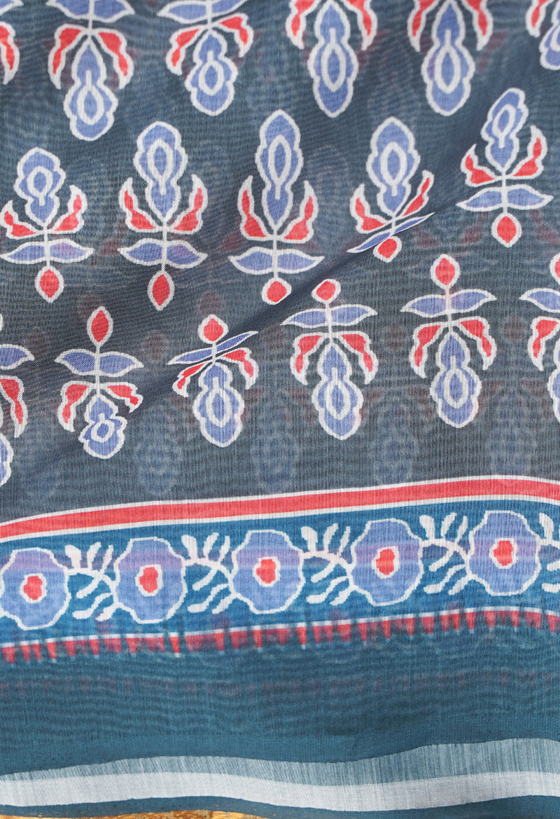 Grey  Digital Printed Chanderi Sico Saree