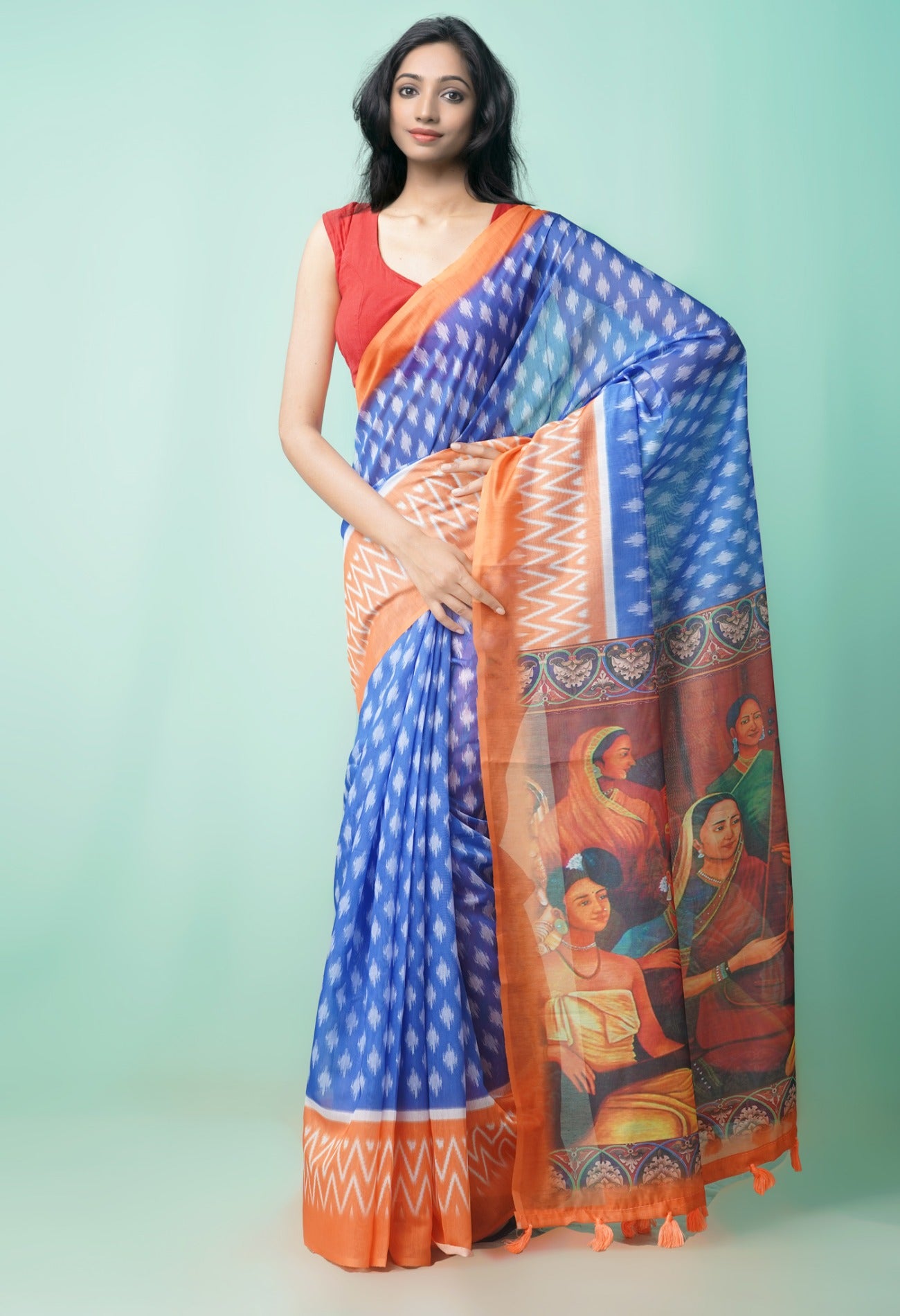 Online Shopping for Blue  Digital Printed Chanderi Sico Saree with Digital Prints from Madhya Pradesh at Unnatisilks.comIndia
