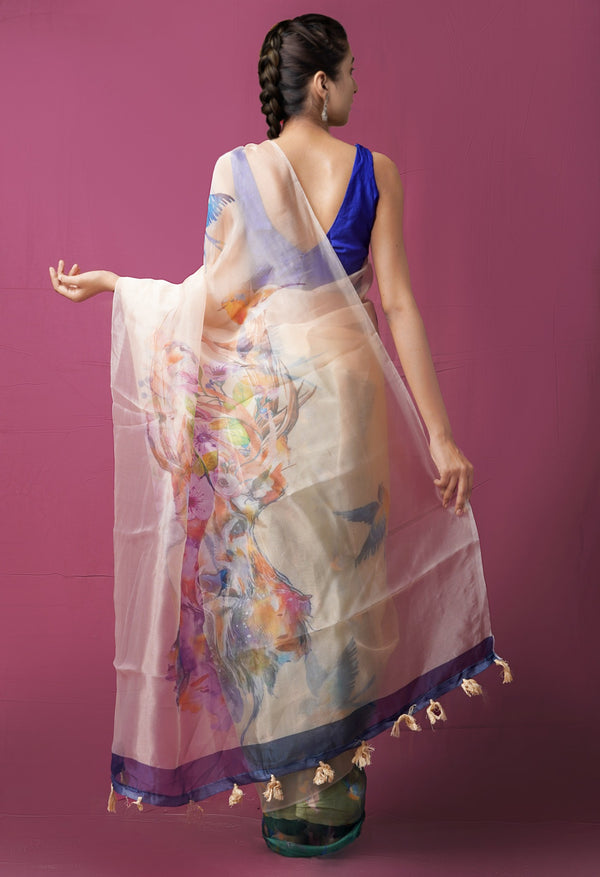 Online Shopping for Brown  Digital Printed Organza Saree with Fancy/Ethnic Prints from Uttar Pradesh at Unnatisilks.comIndia
