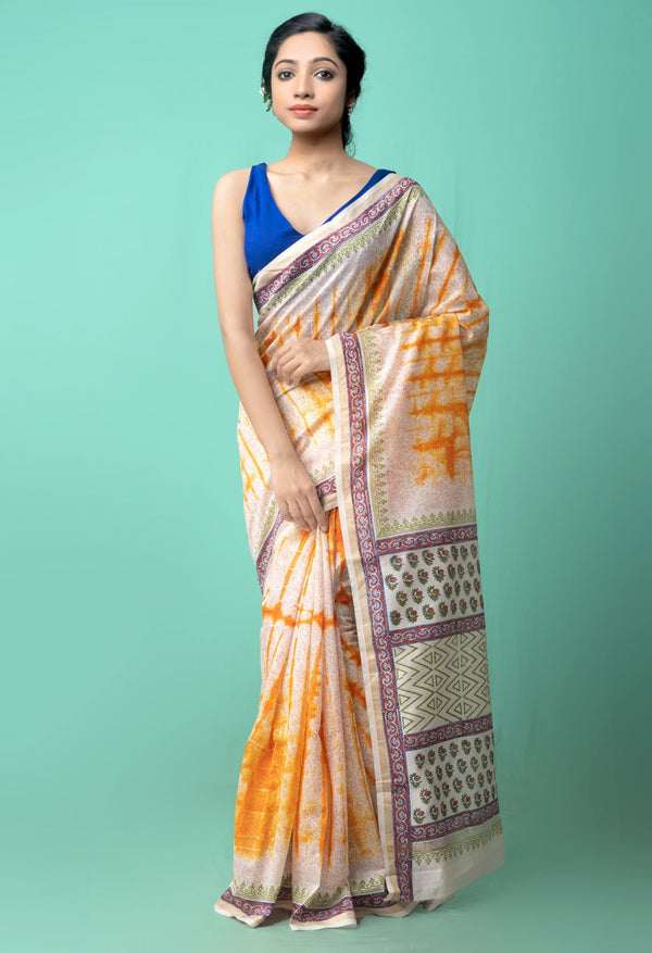 Ivory Pure Shibori Chanderi Sico Saree