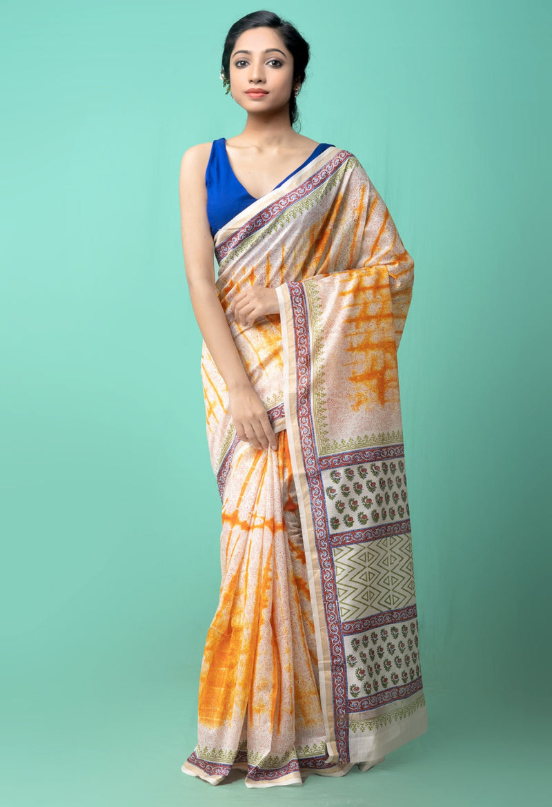 Ivory Pure Shibori Chanderi Sico Saree