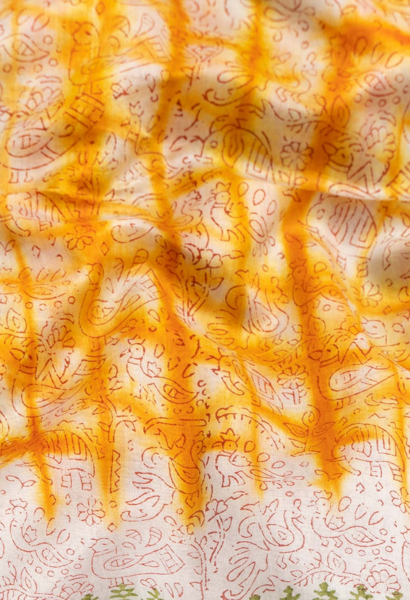 Online Shopping for Ivory Pure Shibori Chanderi Sico Saree with Hand Block Prints from Madhya Pradesh at Unnatisilks.comIndia
