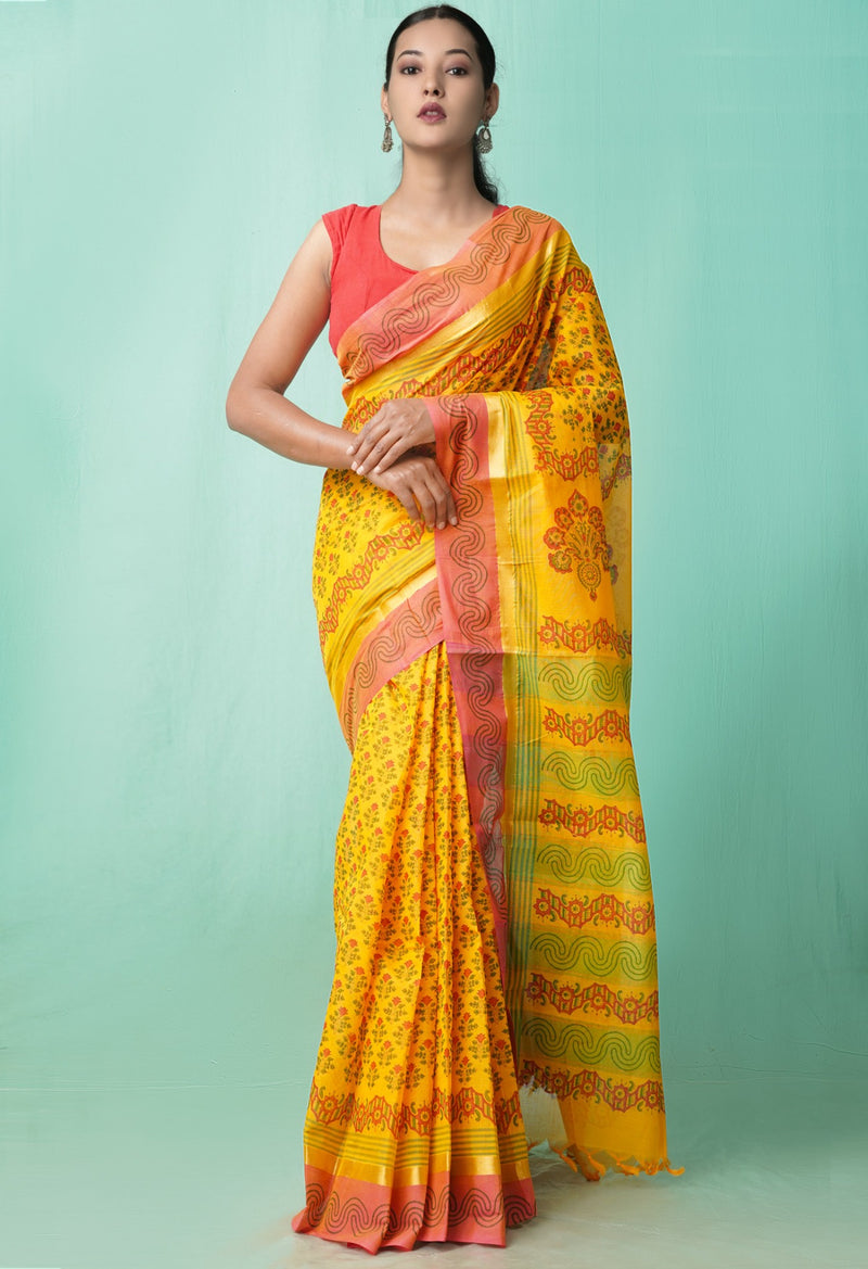 Orange Pure Vrinda Mangalagiri Cotton Saree