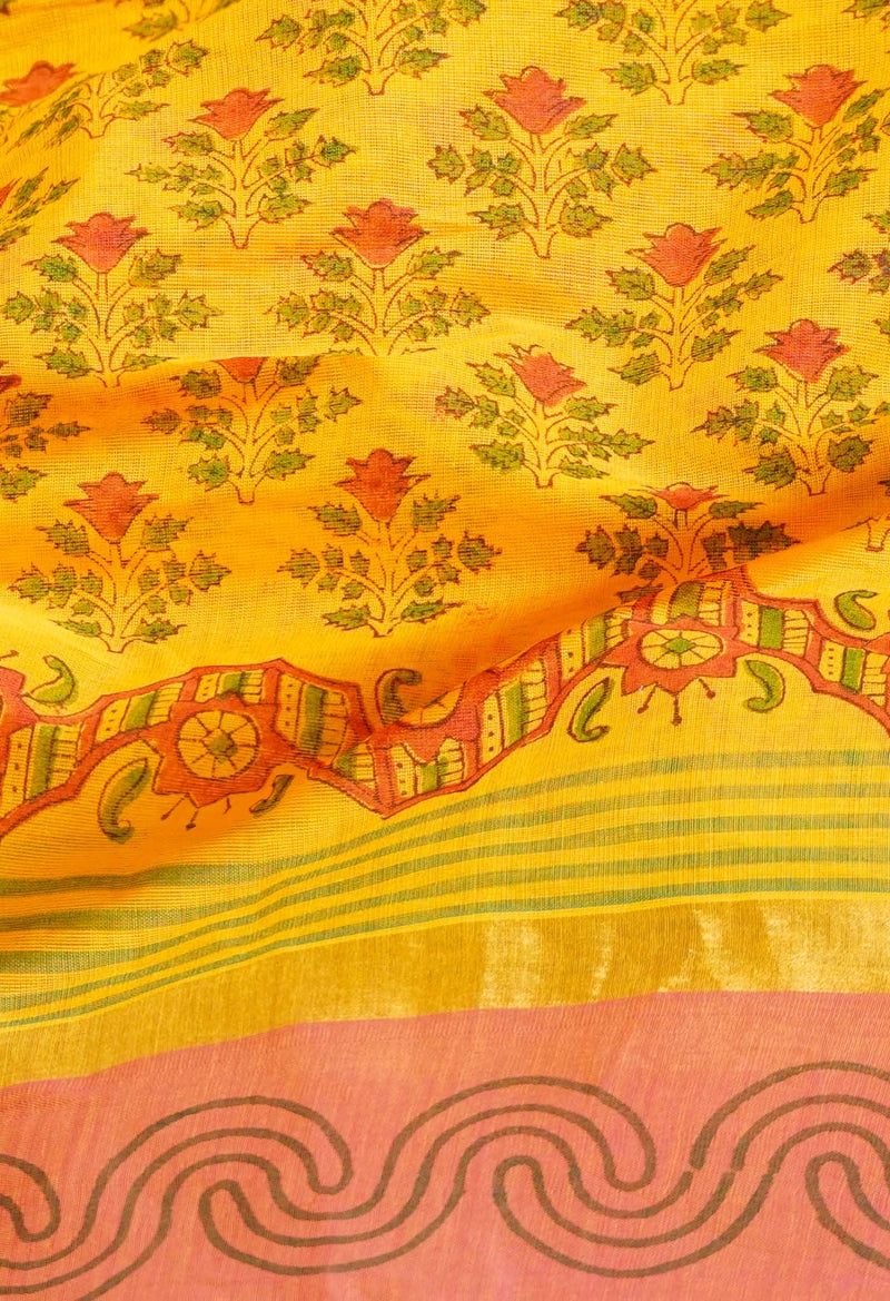 Orange Pure Vrinda Mangalagiri Cotton Saree