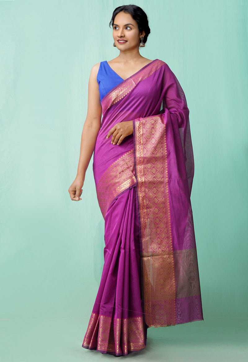 Online Shopping for Purple  Bangalore Sico Saree with Hand Block Prints from Madhya Pradesh at Unnatisilks.comIndia
