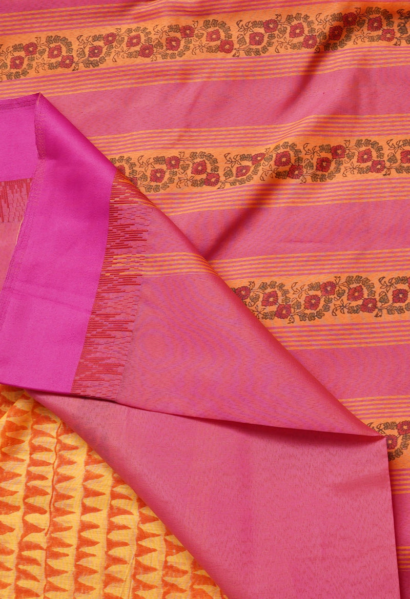 Online Shopping for Yellow  Vrinda Chanderi Sico Saree with Hand Block Prints from Madhya Pradesh at Unnatisilks.comIndia
