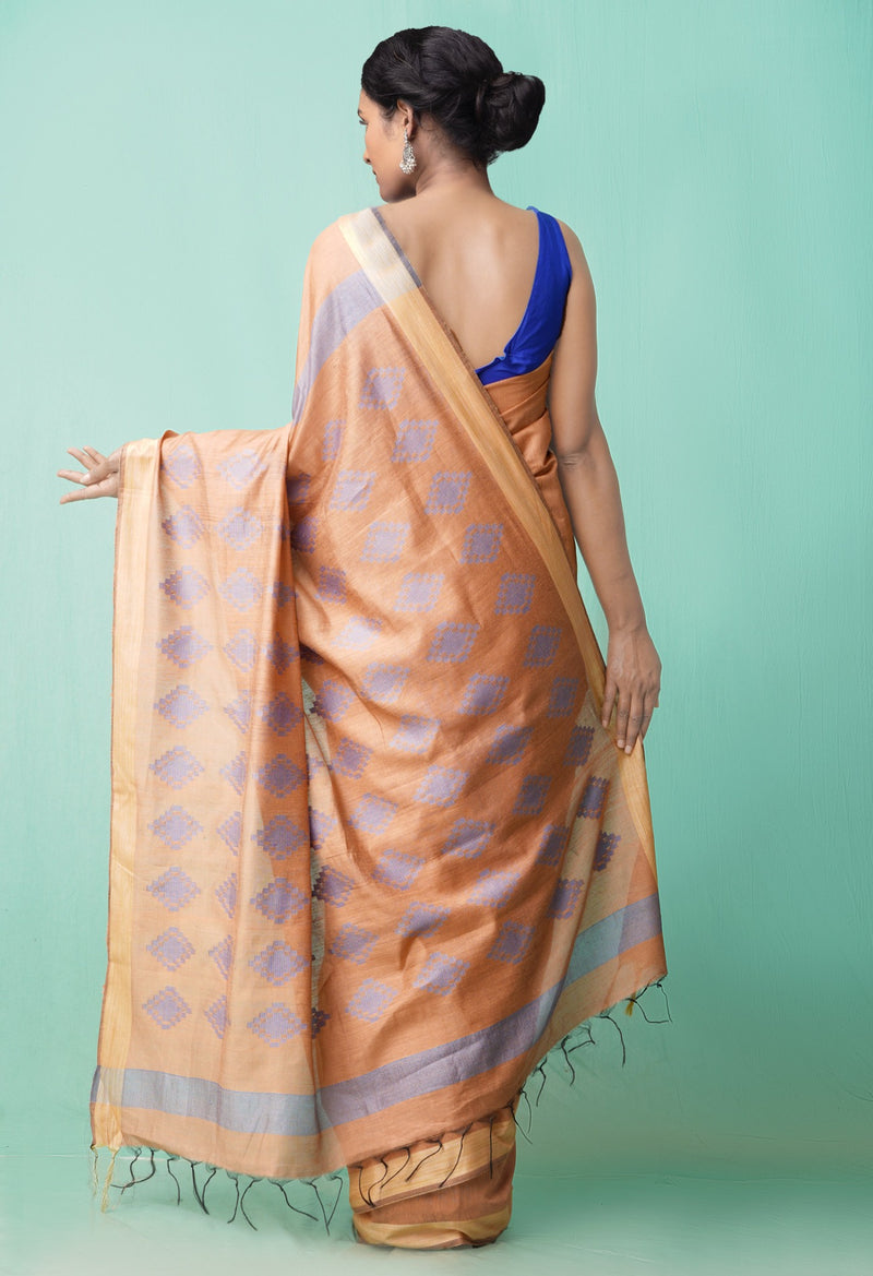 Online Shopping for Brown  Art Linen Saree with Applique from Rajasthan at Unnatisilks.comIndia
