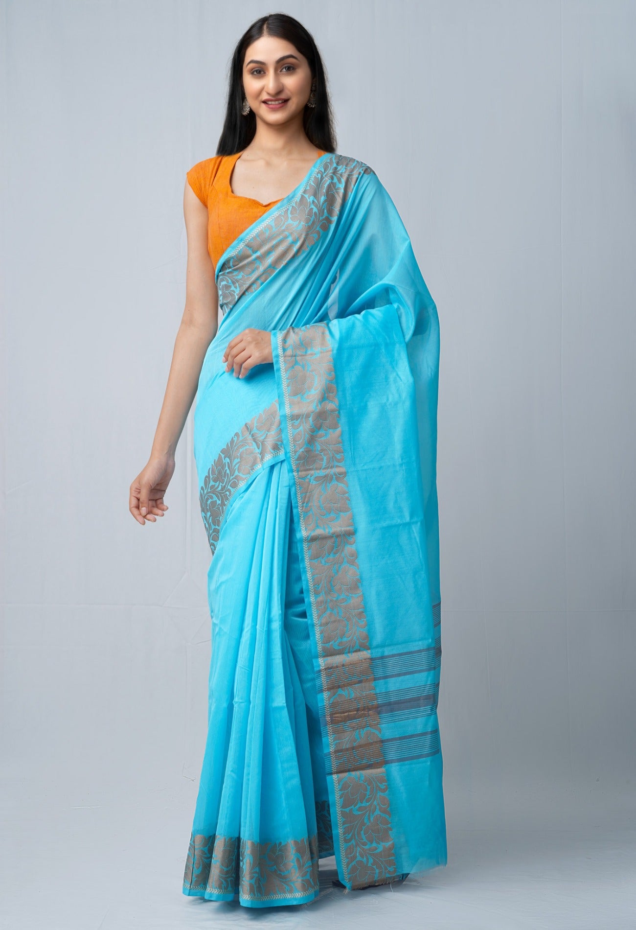 Online Shopping for Blue  Bangalore Silk Saree with Weaving from Karnataka at Unnatisilks.comIndia
