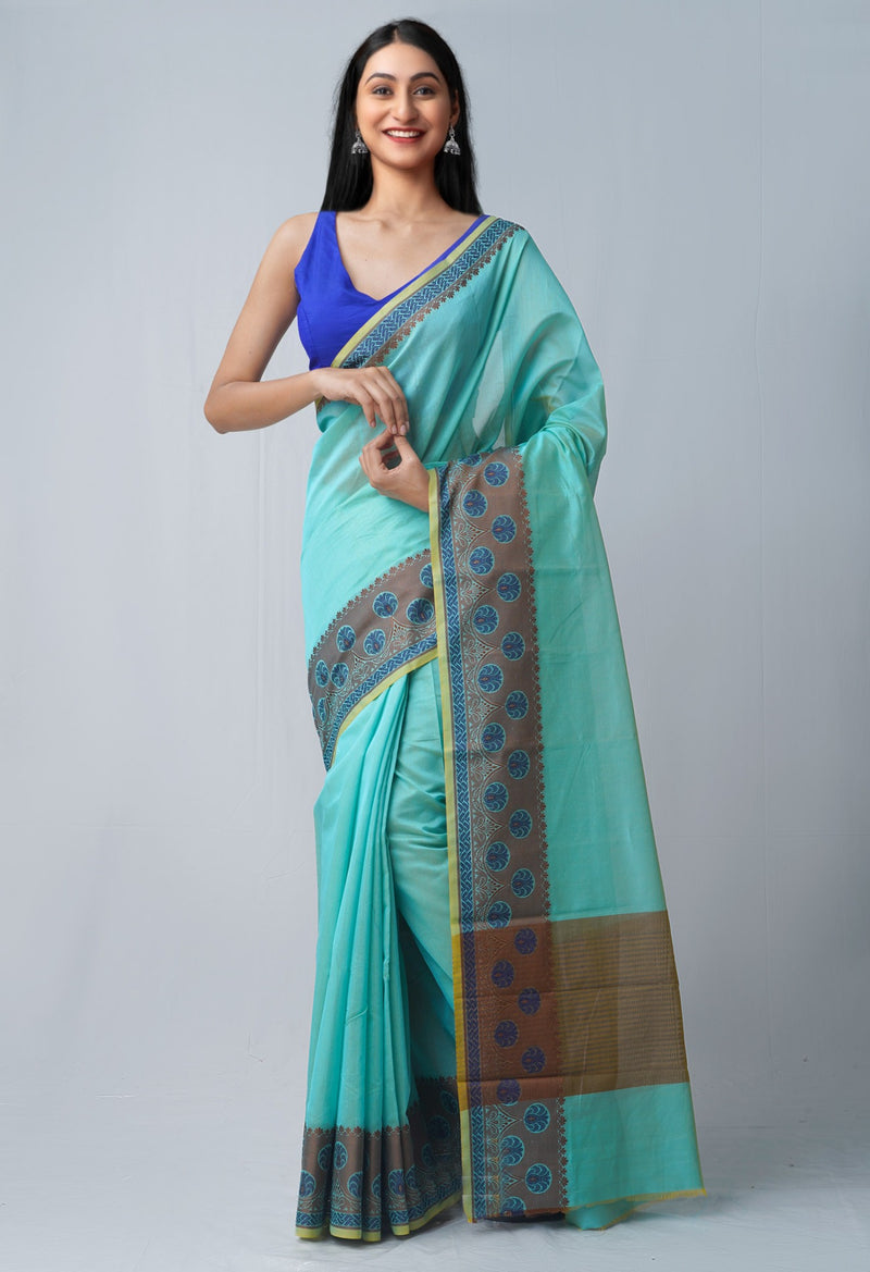 Online Shopping for Turquoise Blue  Bangalore Silk Saree with Weaving from Karnataka at Unnatisilks.comIndia

