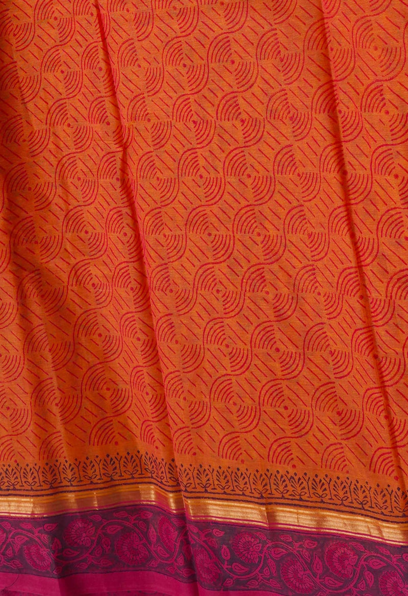 Online Shopping for Orange Pure Hand Block Printed Mangalagiri Cotton Saree with Embroidery from Andhra Pradesh at Unnatisilks.comIndia
