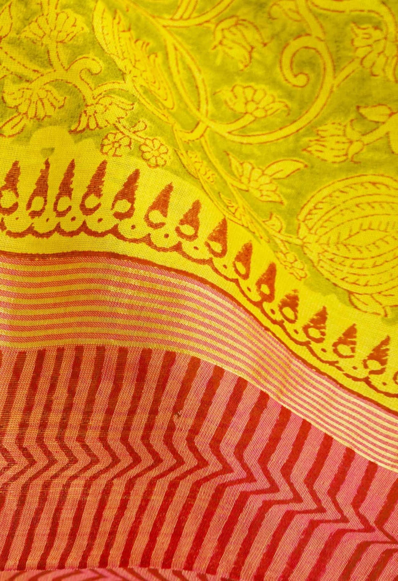 Yellow Pure Hand Block Printed Mangalagiri Cotton Saree