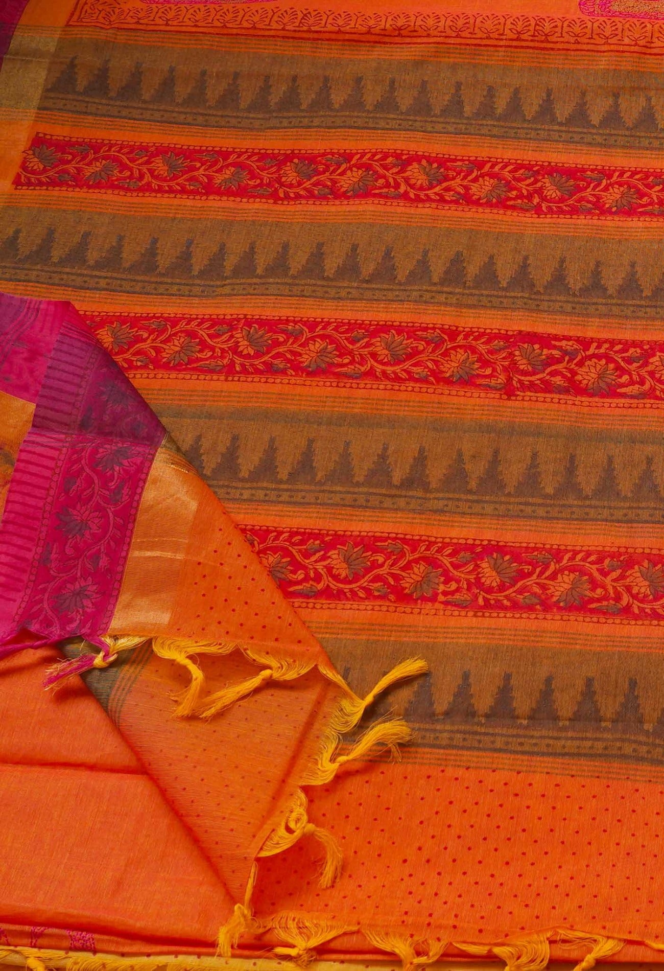 Orange Pure Embroidered Mangalagiri Cotton Saree-UNM59639