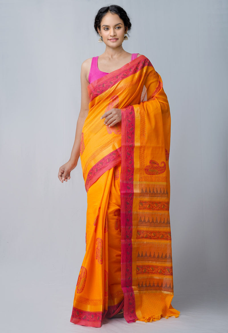 Online Shopping for Orange Pure Embroidered Mangalagiri Cotton Saree with Embroidery from Andhra Pradesh at Unnatisilks.comIndia
