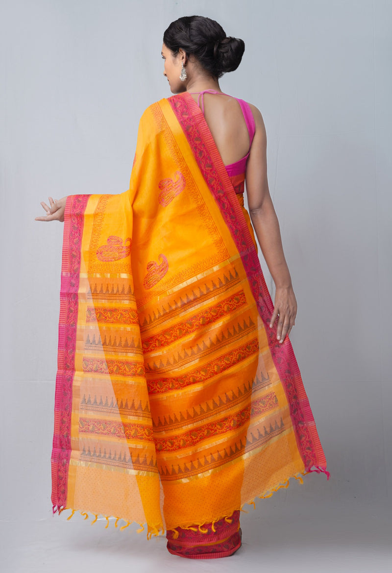 Online Shopping for Orange Pure Embroidered Mangalagiri Cotton Saree with Embroidery from Andhra Pradesh at Unnatisilks.comIndia
