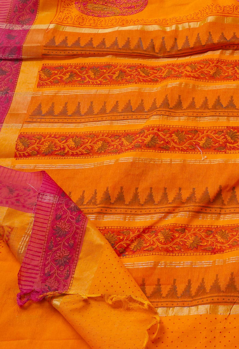 Online Shopping for Orange Pure Embroidered Mangalagiri Cotton Saree with Embroidery from Andhra Pradesh at Unnatisilks.comIndia

