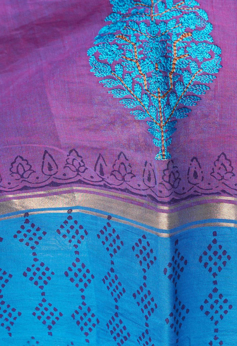 Purple Pure Embroidered Mangalagiri Cotton Saree-UNM59643