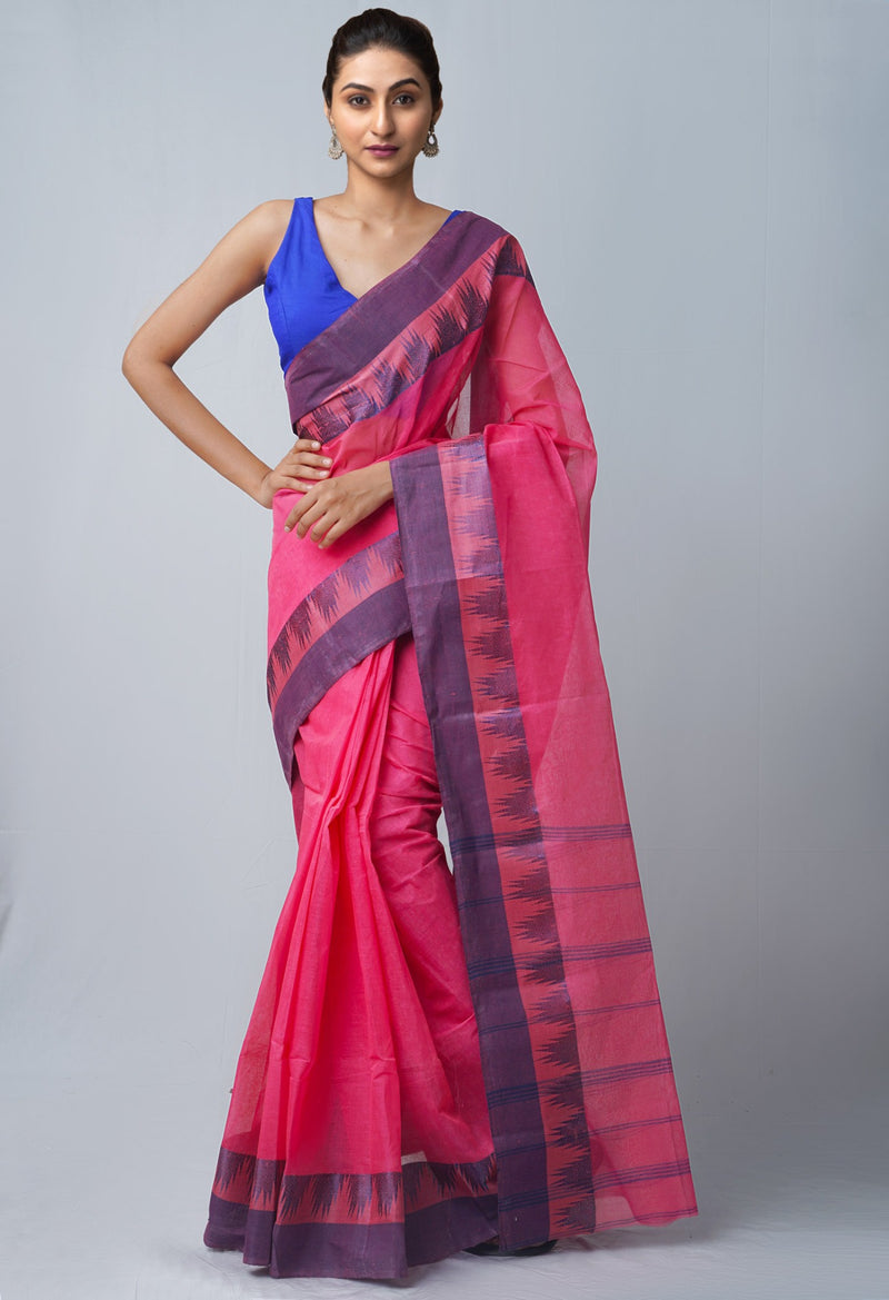 Pink Pure Handloom Bengal Tant Cotton Saree-UNM59689
