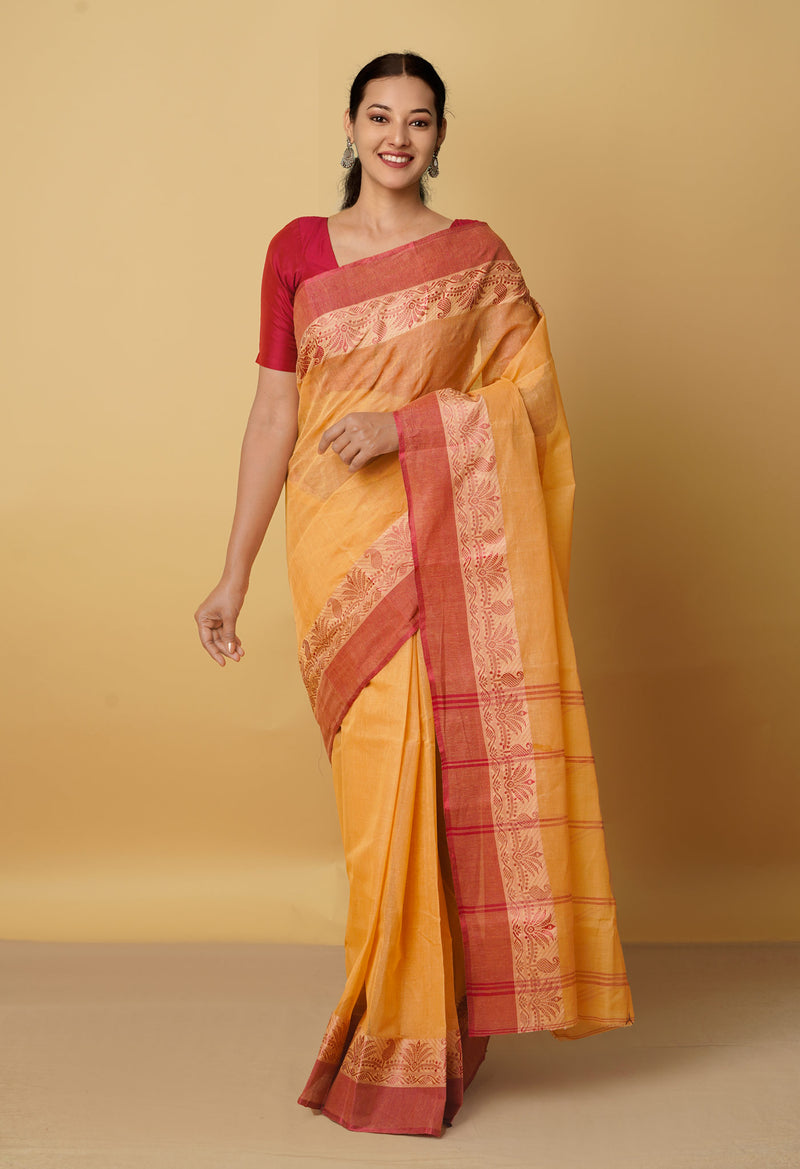 Brown Pure Handloom Bengal Tant Cotton Saree-UNM59694