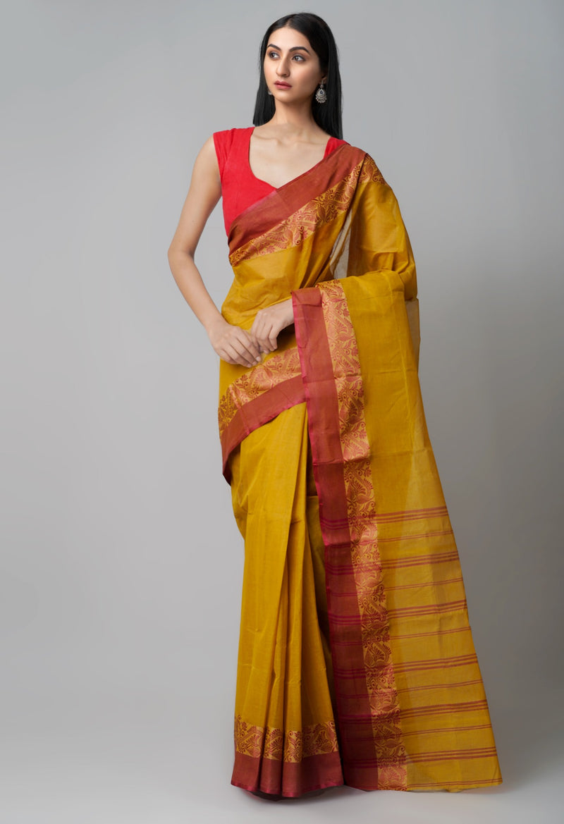 Online Shopping for Brown Pure Handloom Bengal Tant Cotton Saree with Weaving from West Bengal at Unnatisilks.comIndia
