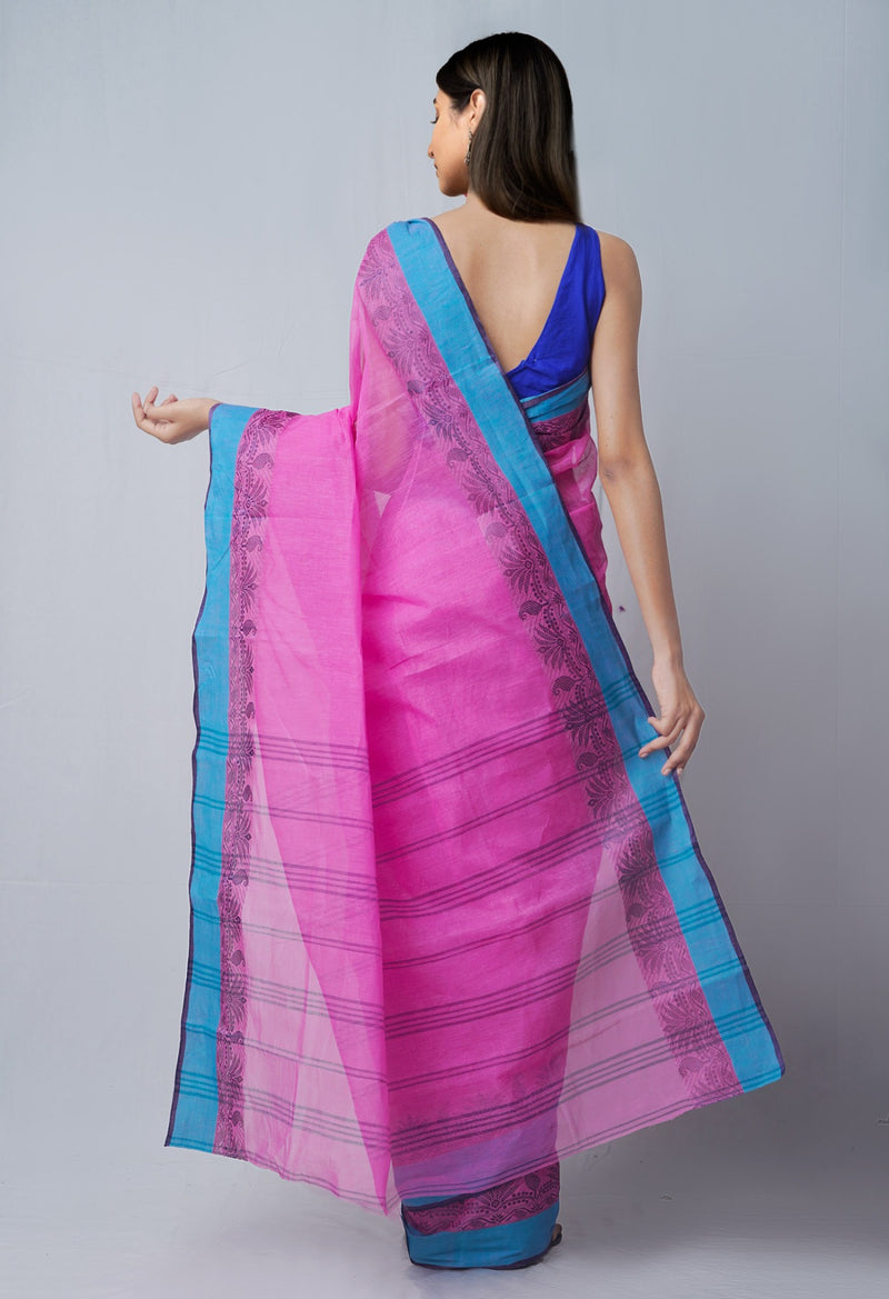 Online Shopping for Pink Pure Handloom Bengal Tant Cotton Saree with Weaving from West Bengal at Unnatisilks.comIndia

