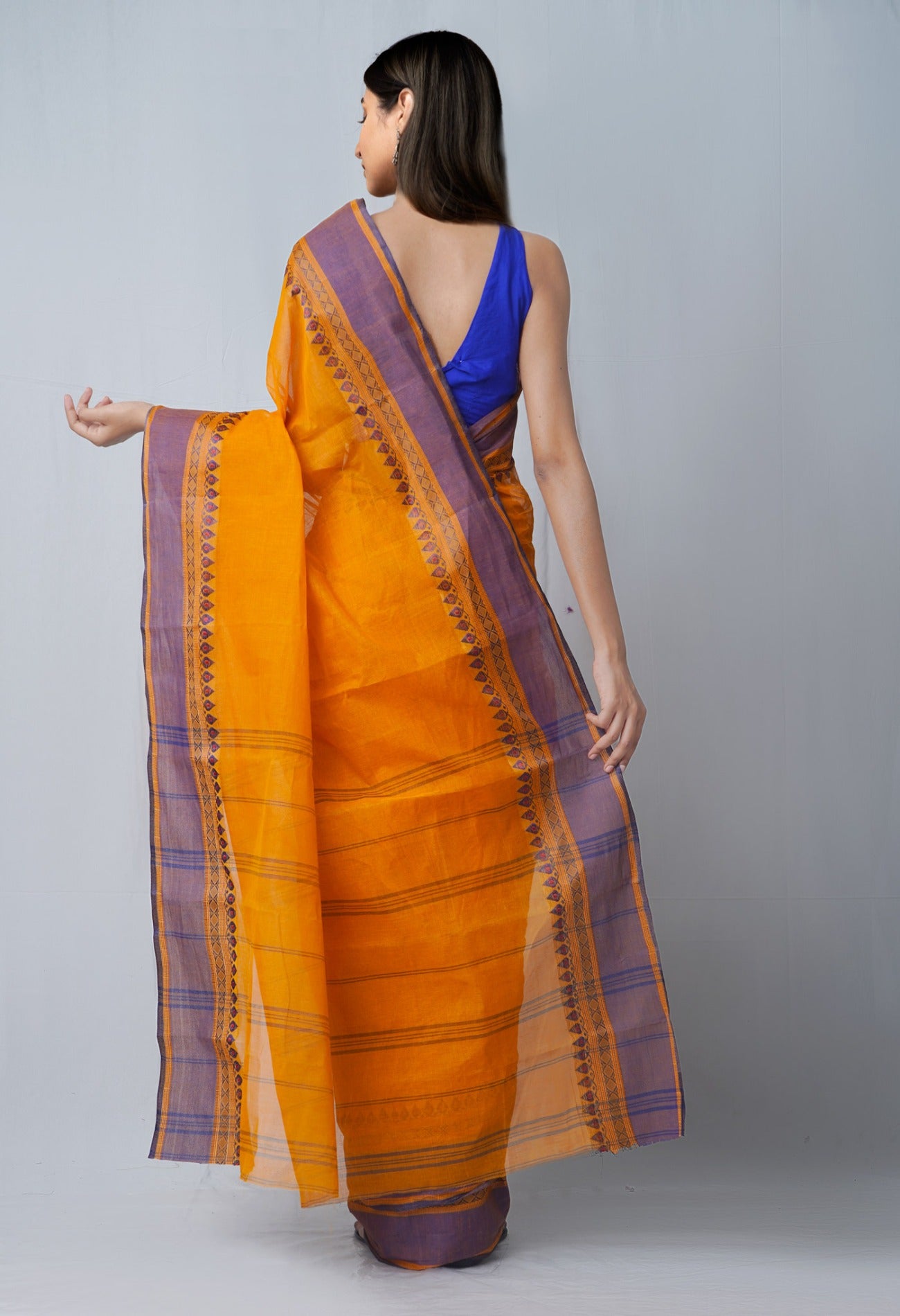 Online Shopping for Orange Pure Handloom Bengal Tant Cotton Saree with Weaving from West Bengal at Unnatisilks.comIndia

