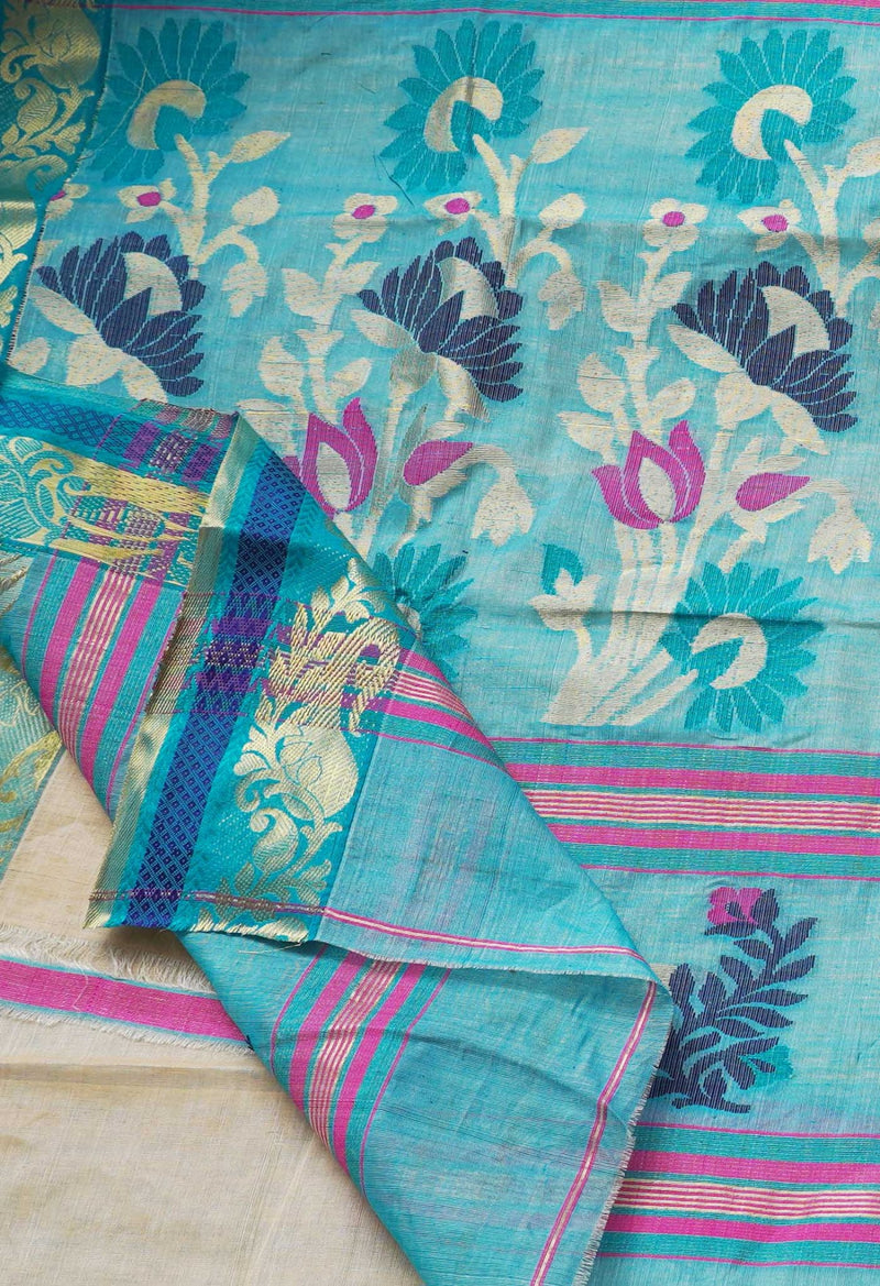 Brown Pure Handloom Bengal Silk Saree with Dhakai Jamdhani