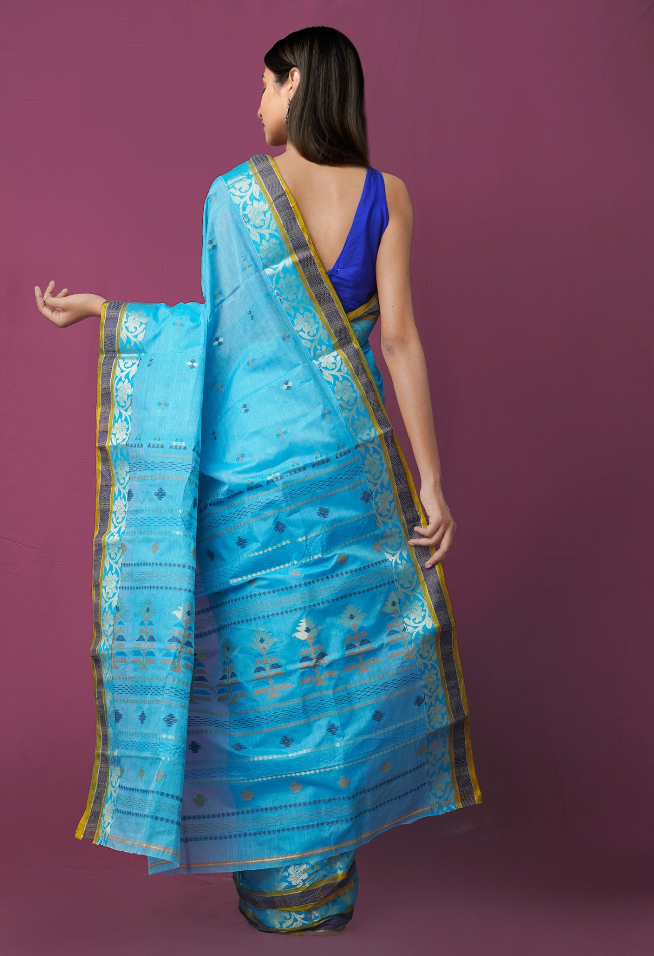 Online Shopping for Blue Pure Handloom Bengal Silk Saree with Dhakai Jamdhani with Jamdhani from West Bengal at Unnatisilks.comIndia
