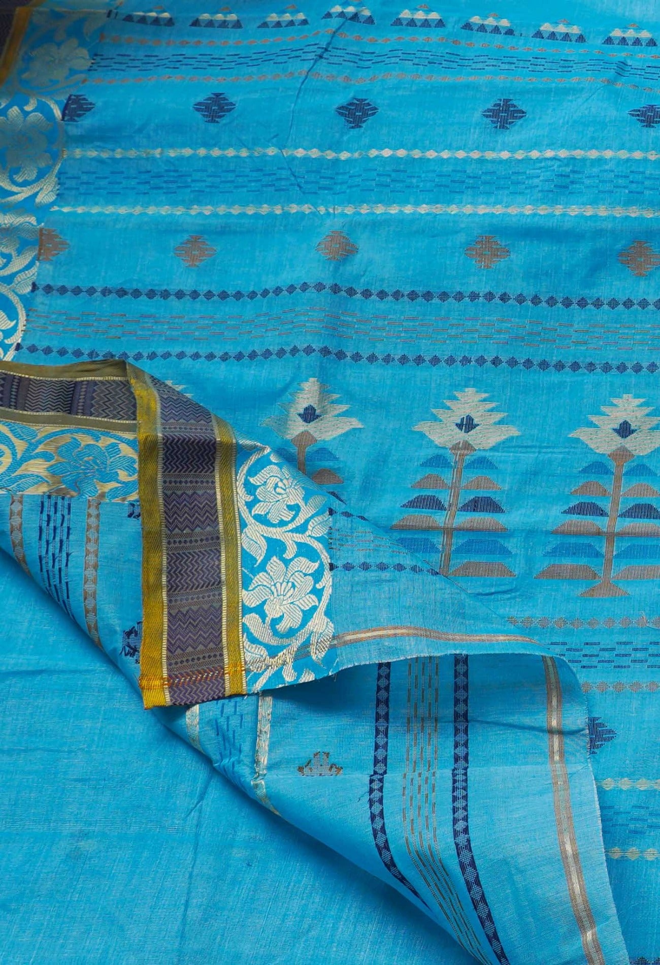 Blue Pure Handloom Bengal Silk Saree with Dhakai Jamdhani