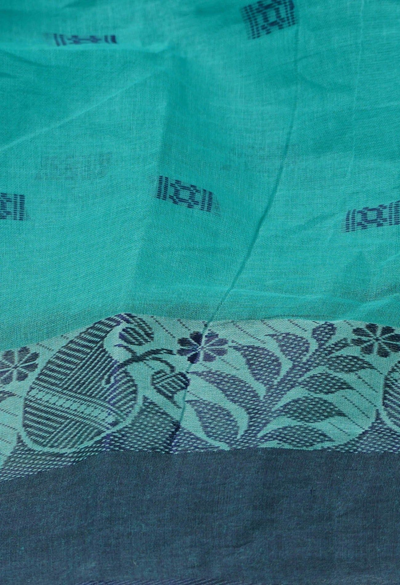 Turquoise Blue Pure Handloom Bengal Tant Cotton Saree