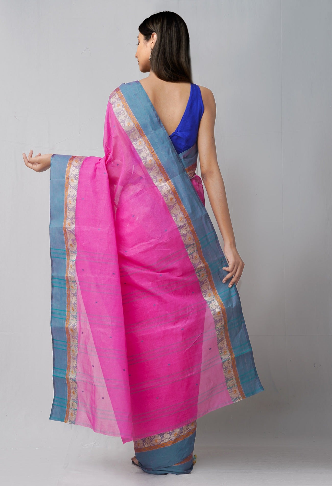 Online Shopping for Pink Pure Handloom Bengal Tant Cotton Saree with Weaving from West Bengal at Unnatisilks.comIndia
