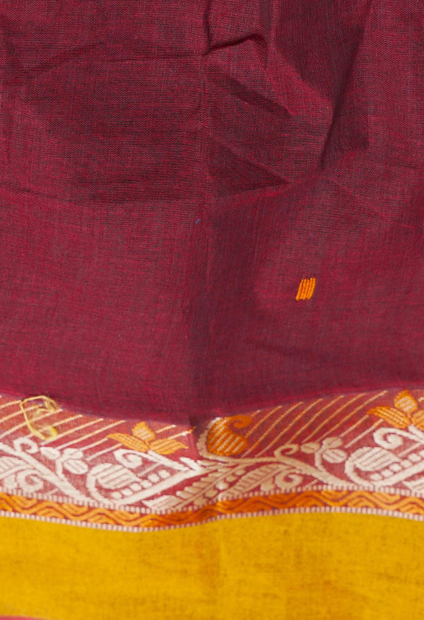 Maroon Pure Handloom Bengal Tant Cotton Saree