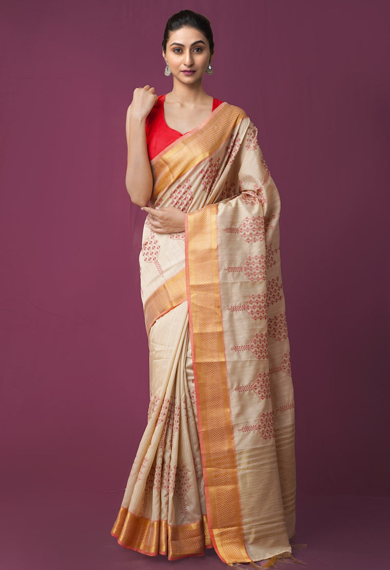 Online Shopping for Brown  Maheshwari Jute Sico Saree with Embroidery with Embroidery from Madhya Pradesh at Unnatisilks.comIndia
