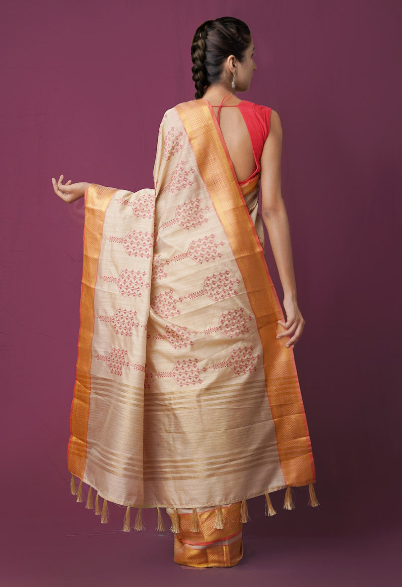 Online Shopping for Brown  Maheshwari Jute Sico Saree with Embroidery with Embroidery from Madhya Pradesh at Unnatisilks.comIndia
