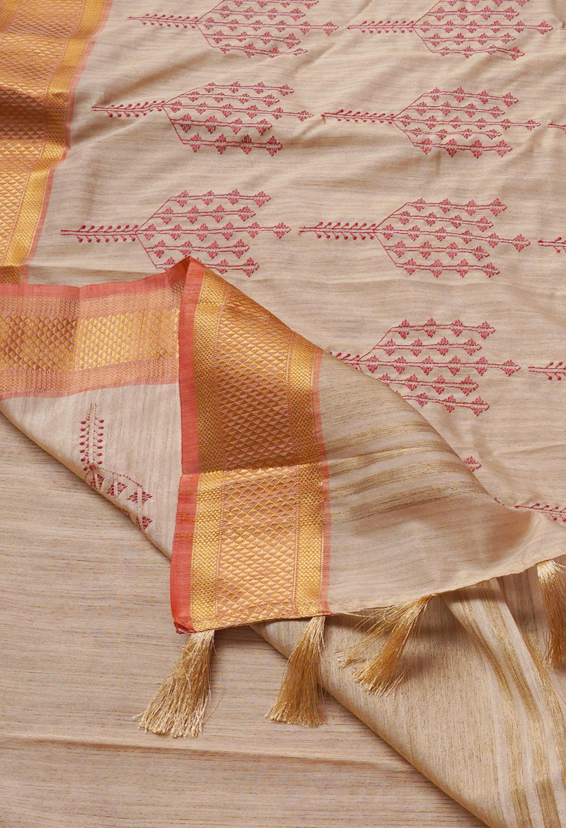 Online Shopping for Brown  Maheshwari Jute Sico Saree with Embroidery with Embroidery from Madhya Pradesh at Unnatisilks.comIndia

