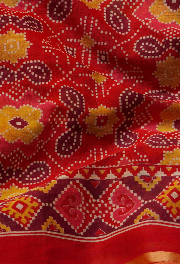 Red Pure Patola Printed Mulmul Cotton Saree