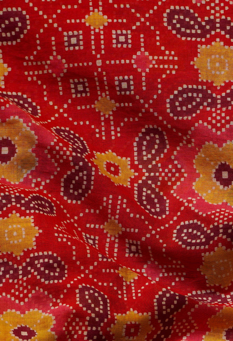 Online Shopping for Red Pure Patola Printed Mulmul Cotton Saree with Hand Block Prints from Rajasthan at Unnatisilks.comIndia
