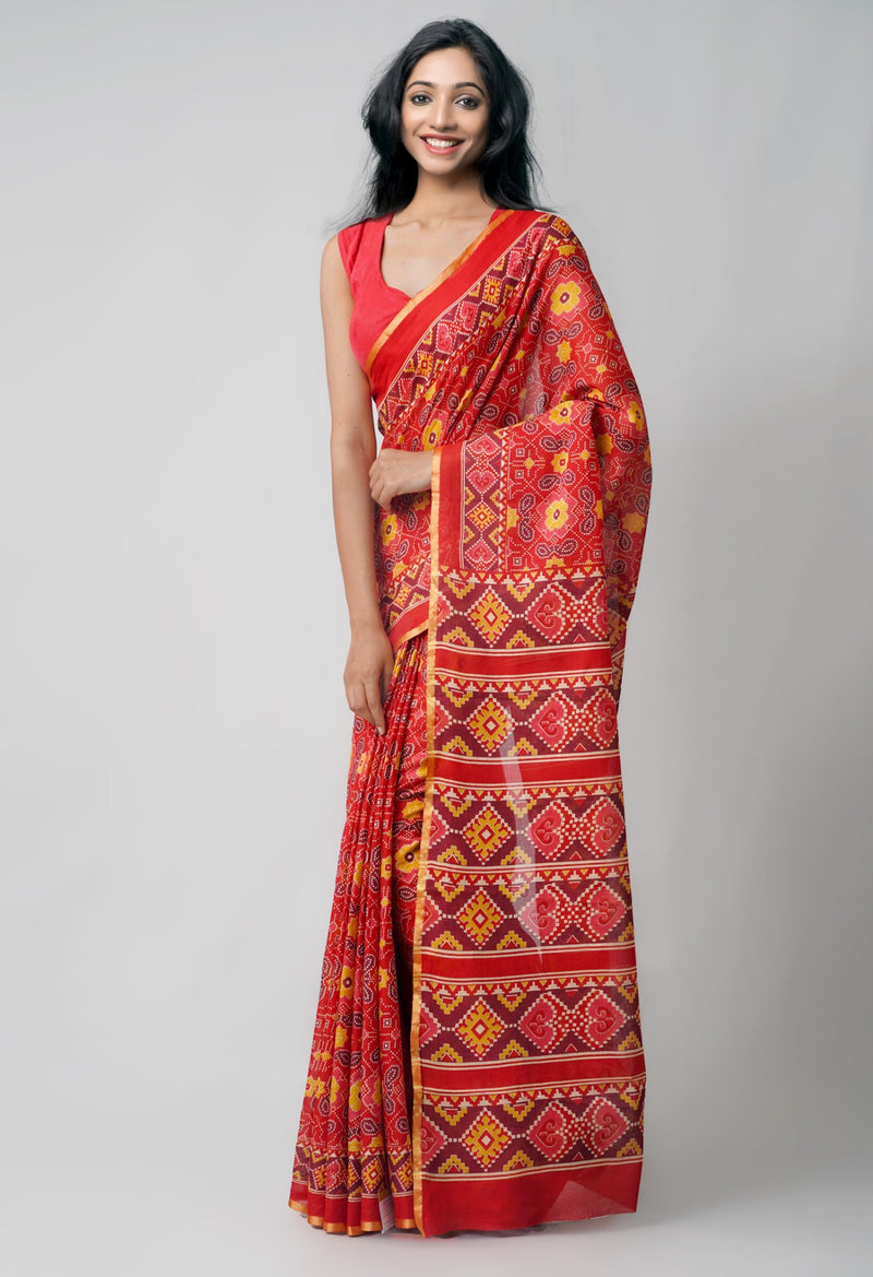Red Pure Patola Printed Mulmul Cotton Saree