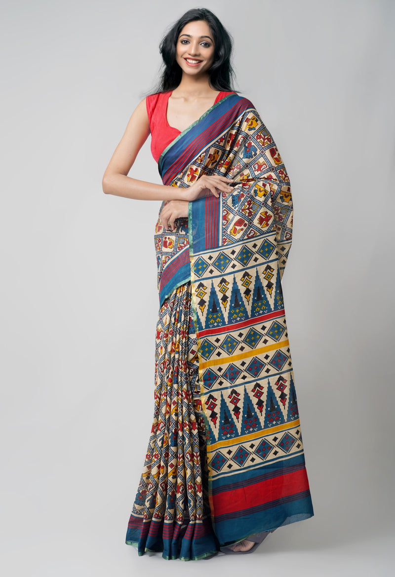 Multi Pure Patola Printed Mulmul Cotton Saree-UNM59772